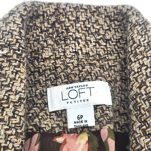 Ann Taylor Petites Blazer Suit Jacket 6P Brown Tweed Floral Trim 4 Pockets - Picture 4 of 9